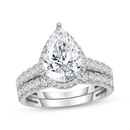 Lab-Created Diamonds by KAY Pear-Shaped Halo Bridal Set 3-1/2 ct tw 14K White Gold