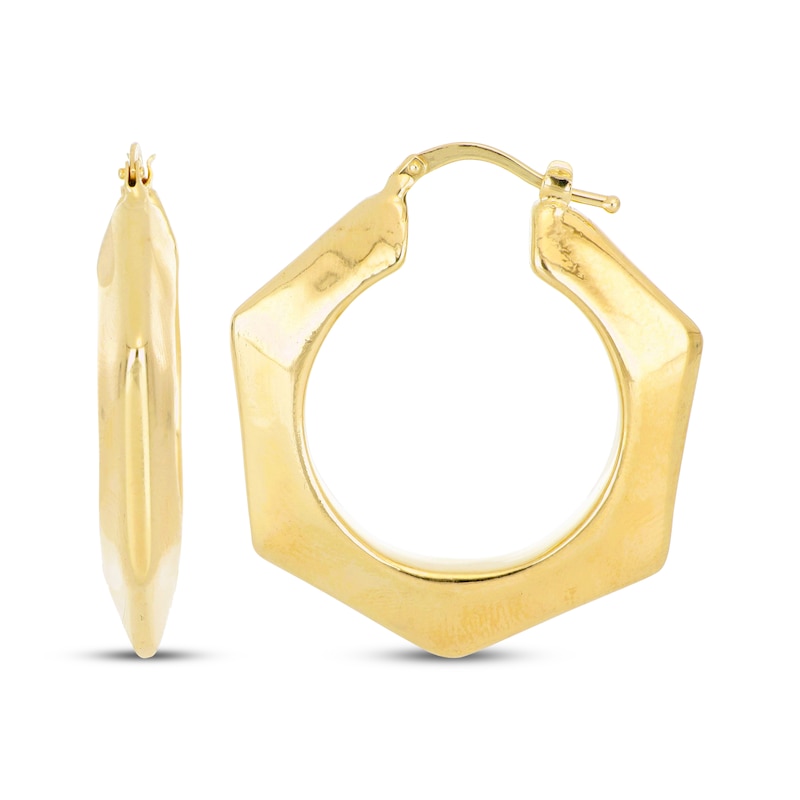 Main Image 3 of Hollow Hexagon-Shaped Hoop Earrings 14K Yellow Gold