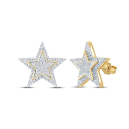 Men's Multi-Diamond Star Stud Earrings 1/3 ct tw 10K Yellow Gold