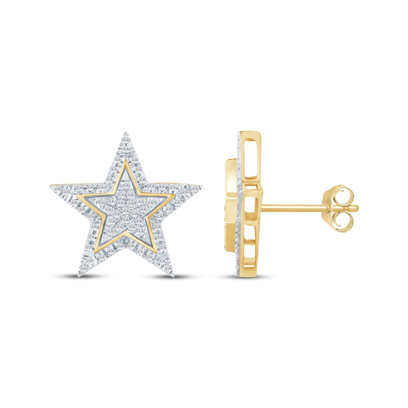 Men's Multi-Diamond Star Stud Earrings 1/3 ct tw 10K Yellow Gold