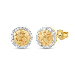 Men's Diamond Halo Nugget Circle Stud Earrings 1/4 ct tw 10K Yellow Gold