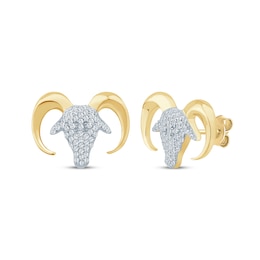 Men's Diamond Ram's Head Stud Earrings 1/4 ct tw 10K Yellow Gold
