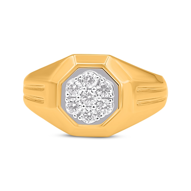 Men's Multi-Diamond Octagon Frame Ring 1/2 ct tw 10K Two-Tone Gold