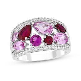 Multi-Shape Lab-Created Ruby, Pink & White Lab-Created Sapphire Ring Sterling Silver