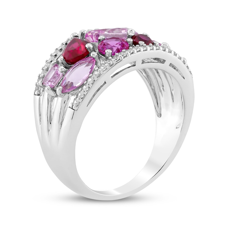 Multi-Shape Lab-Created Ruby, Pink & White Lab-Created Sapphire Ring Sterling Silver