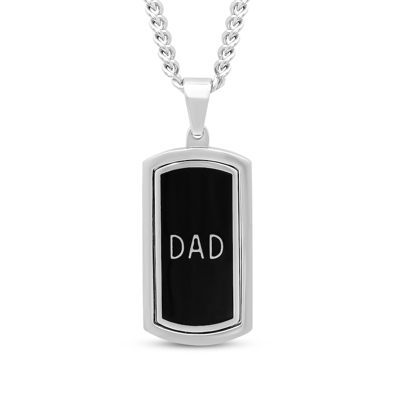 Main Image 1 of Men's Diamond & Black Enamel Reversible &quot;Dad&quot; Dog Tag Necklace 1/20 ct tw Stainless Steel 24&quot;