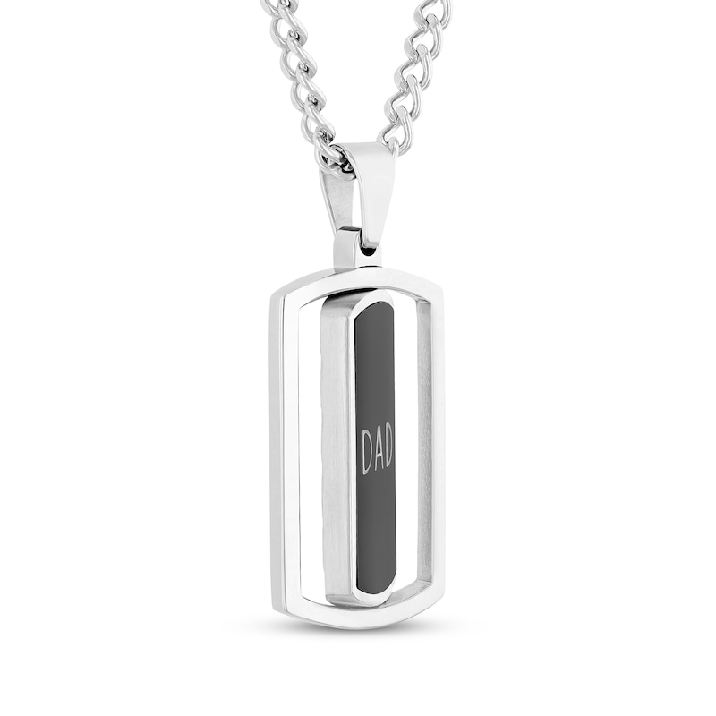 Main Image 2 of Men's Diamond & Black Enamel Reversible &quot;Dad&quot; Dog Tag Necklace 1/20 ct tw Stainless Steel 24&quot;