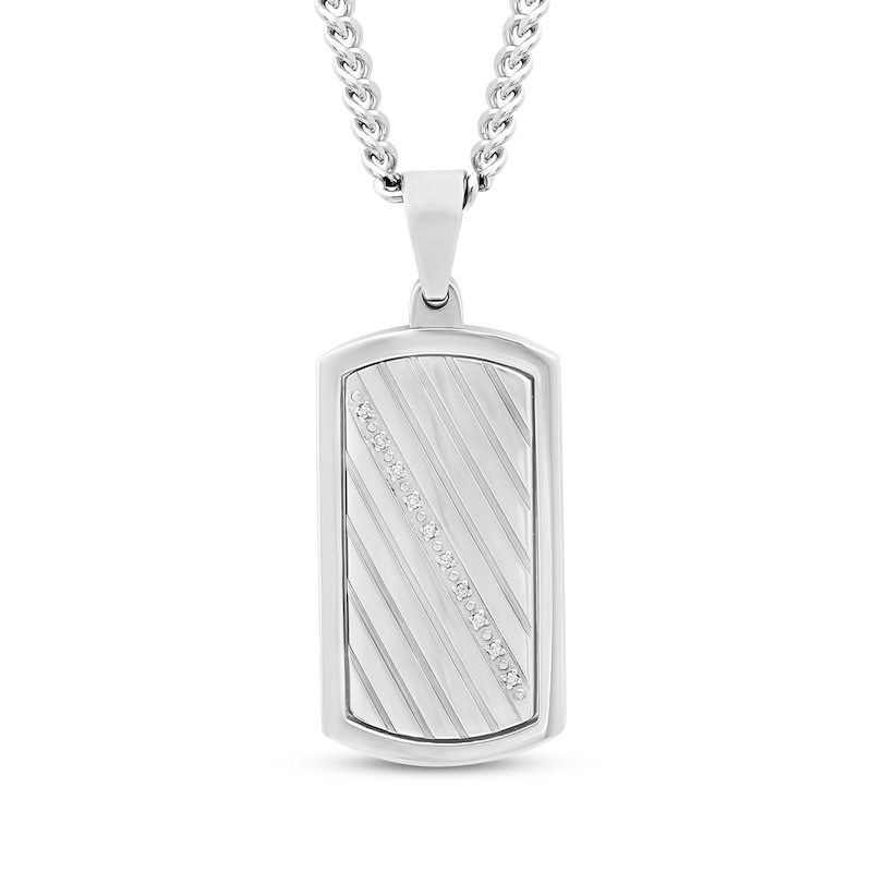 Main Image 3 of Men's Diamond & Black Enamel Reversible &quot;Dad&quot; Dog Tag Necklace 1/20 ct tw Stainless Steel 24&quot;