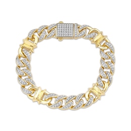 Men's Diamond Curb Chain & Spool Link Bracelet 2-1/2 ct tw 10K Yellow Gold 8.5&quot;