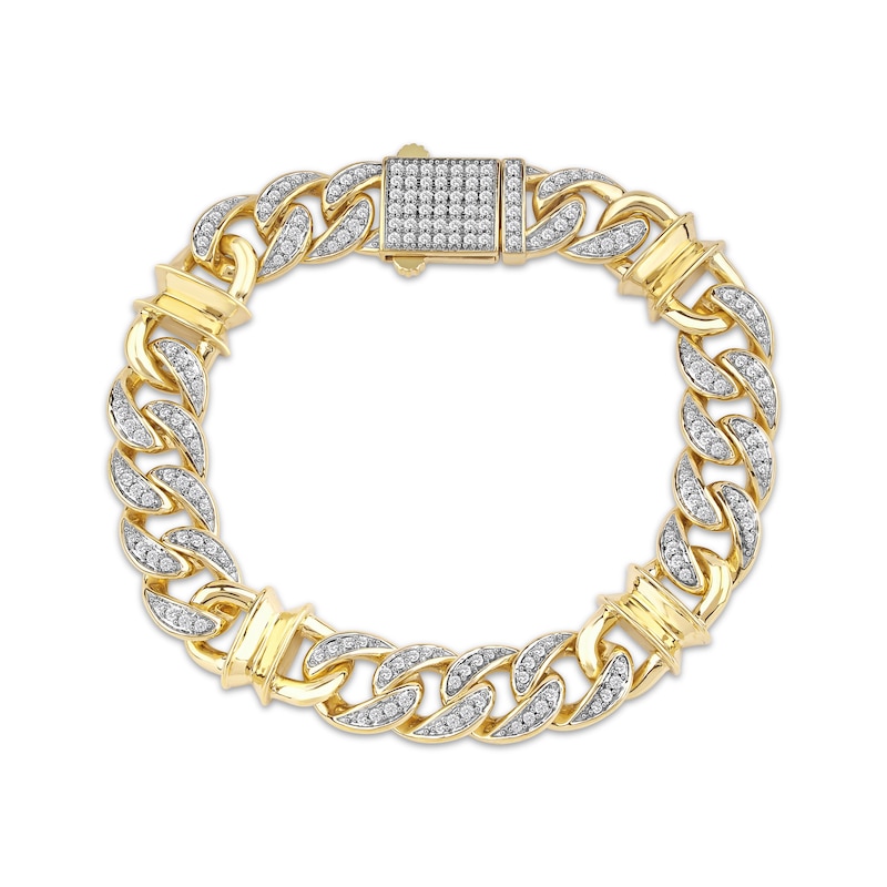 Men's Diamond Curb Chain & Spool Link Bracelet 2-1/2 ct tw 10K Yellow Gold 8.5"