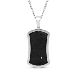 Men's Diamond Accent Dog Tag Necklace Stainless Steel & Black Ion Plating 24&quot;