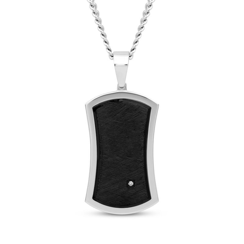 Main Image 1 of Men's Diamond Accent Dog Tag Necklace Stainless Steel & Black Ion Plating 24&quot;