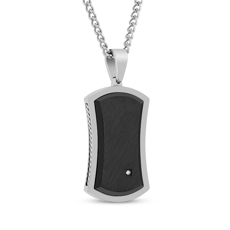 Main Image 2 of Men's Diamond Accent Dog Tag Necklace Stainless Steel & Black Ion Plating 24&quot;