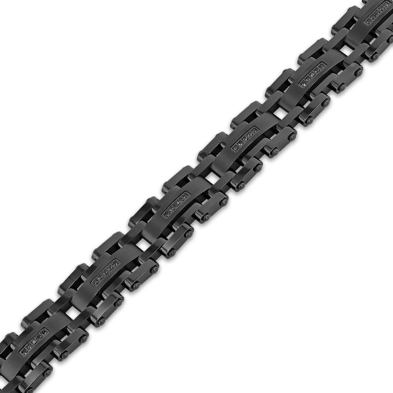 Main Image 2 of Men's Black Diamond Link Bracelet 1/6 ct tw Black Ion Plated-Stainless Steel 8.62&quot;