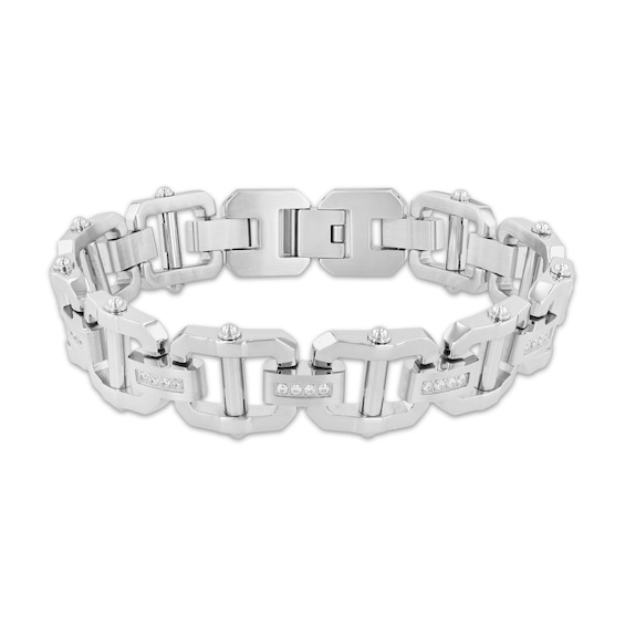 Men's Black Diamond Link Bracelet 1/4 ct tw Stainless Steel 8.62"