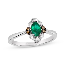 Le Vian Oval-Cut Emerald Ring 1/10 ct tw Diamonds 14K Vanilla Gold