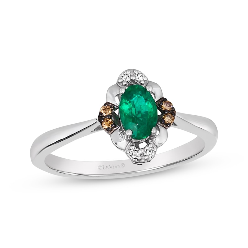 Main Image 1 of Le Vian Oval-Cut Emerald Ring 1/10 ct tw Diamonds 14K Vanilla Gold