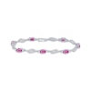 Thumbnail Image 0 of Oval-Cut Pink Lab-Created Sapphire & Diamond Accent Link Bracelet Sterling Silver 7.25"