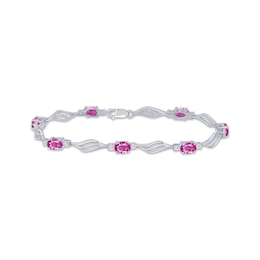 Oval-Cut Pink Lab-Created Sapphire & Diamond Accent Link Bracelet Sterling Silver 7.25&quot;