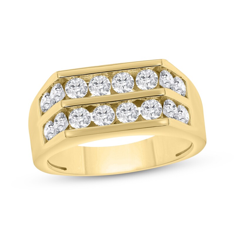 Main Image 1 of Men's Diamond Two-Row Angled Ring 2 ct tw 10K Yellow Gold