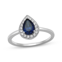 Pear-Shaped Blue Lab-Created Sapphire & White Lab-Created Sapphire Ring Sterling Silver