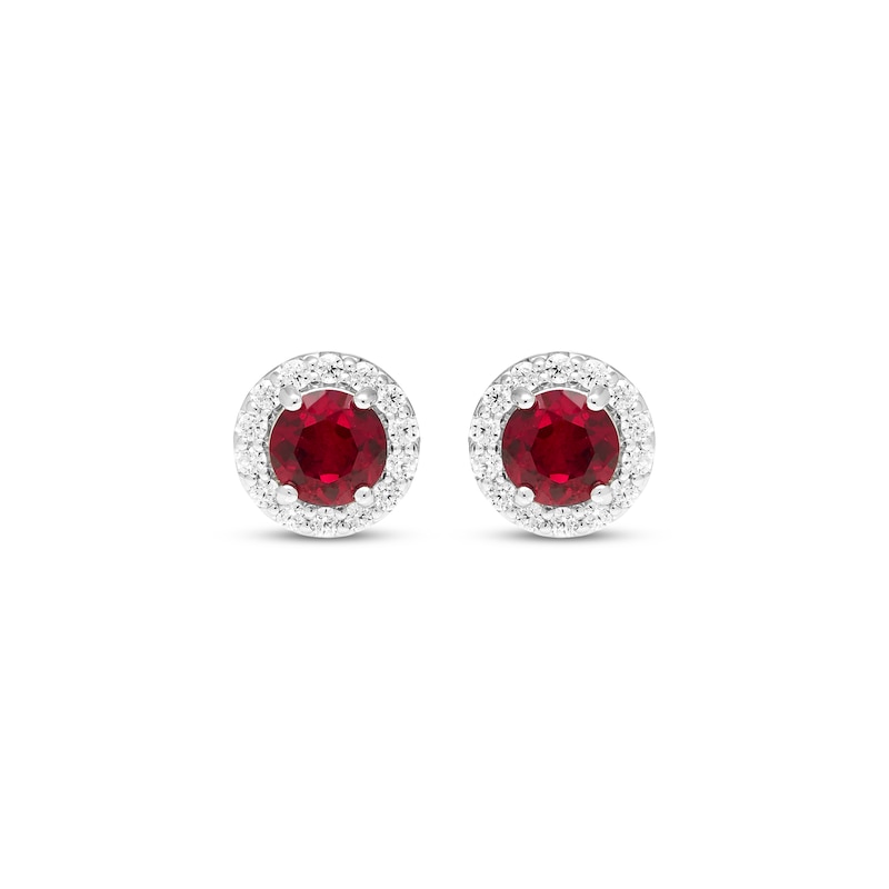 Lab-Created Ruby & White Lab-Created Sapphire Halo Stud Earrings Sterling Silver