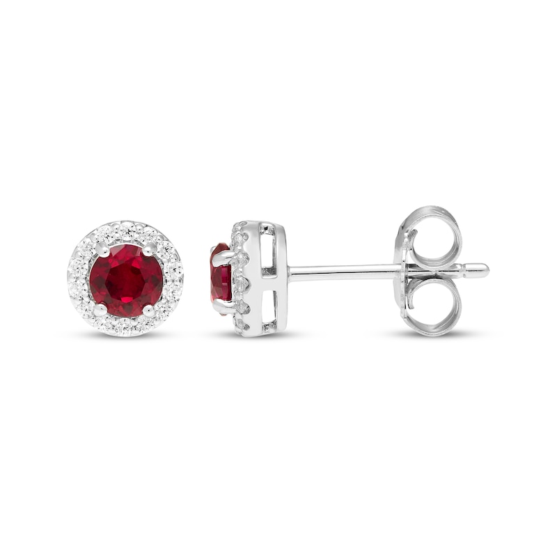 Lab-Created Ruby & White Lab-Created Sapphire Halo Stud Earrings Sterling Silver