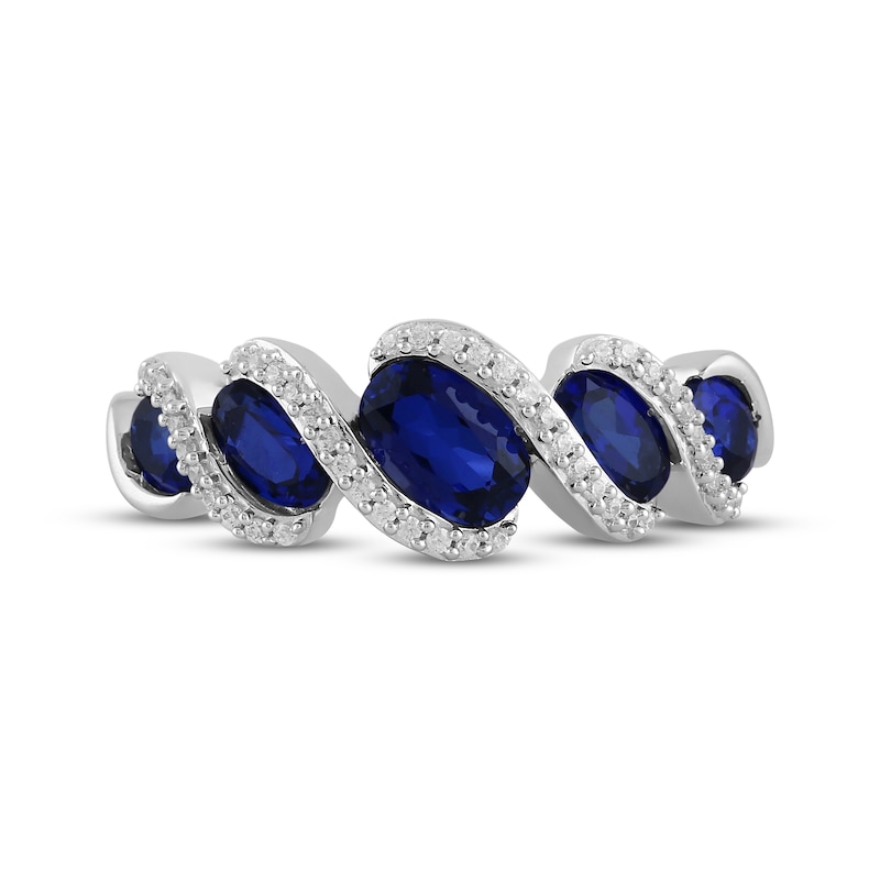 Oval-Cut Blue Lab-Created Sapphire & Diamond Ring 1/8 ct tw Sterling Silver