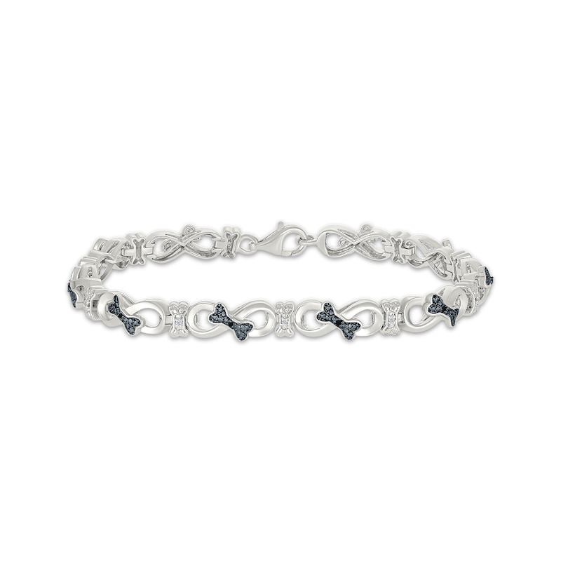 Main Image 1 of Black & White Diamond Infinity Symbol & Dog Bone Bracelet 1/15 ct tw Sterling Silver 7.25&quot;