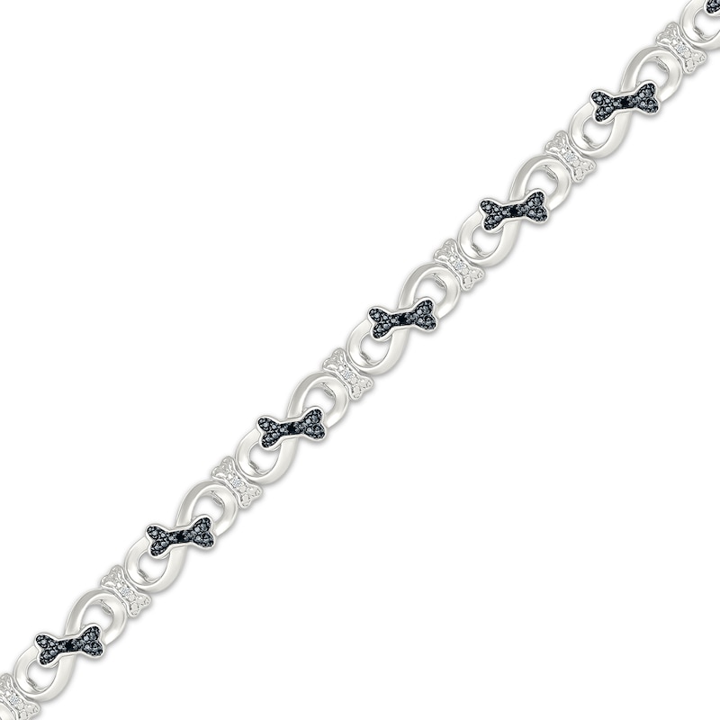 Main Image 2 of Black & White Diamond Infinity Symbol & Dog Bone Bracelet 1/15 ct tw Sterling Silver 7.25&quot;