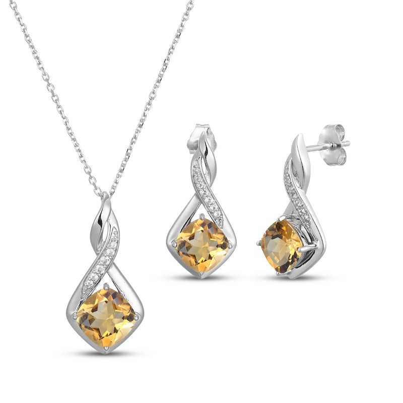 Main Image 1 of Cushion-Cut Citrine & White Lab-Created Sapphire Necklace & Earrings Gift Set Sterling Silver