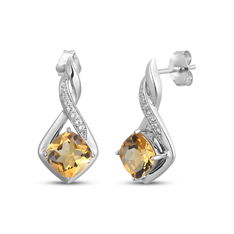 Main Image 3 of Cushion-Cut Citrine & White Lab-Created Sapphire Necklace & Earrings Gift Set Sterling Silver