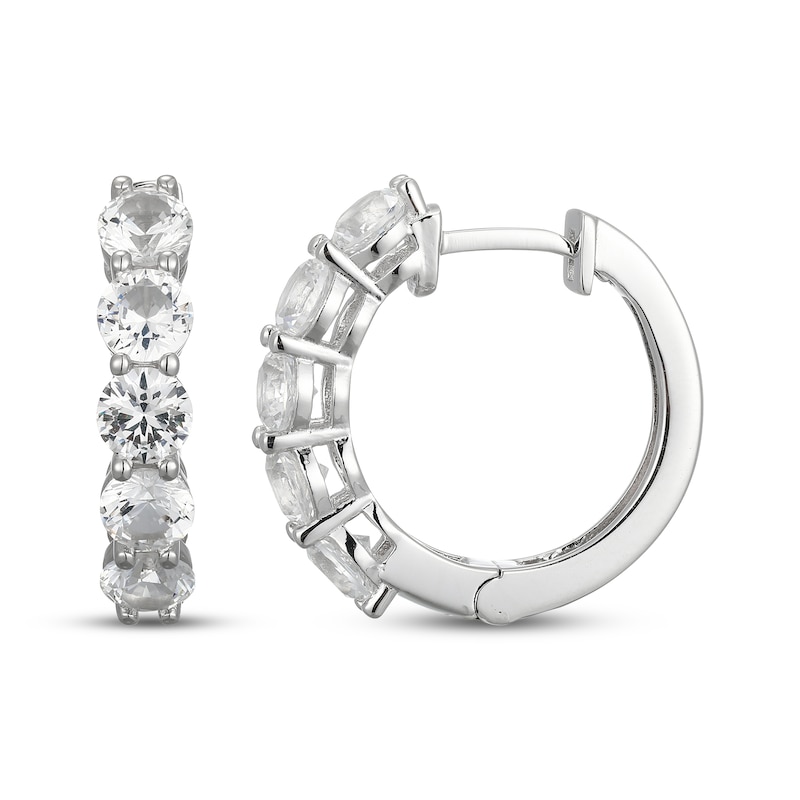 Main Image 3 of White Lab-Created Sapphire Five-Stone Hoop Earrings Sterling Silver