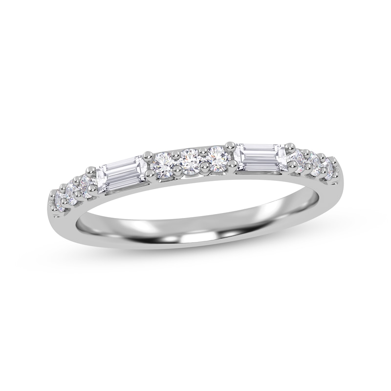 Main Image 1 of Baguette & Round-Cut Diamond Alternating Anniversary Ring 1/4 ct tw 14K White Gold