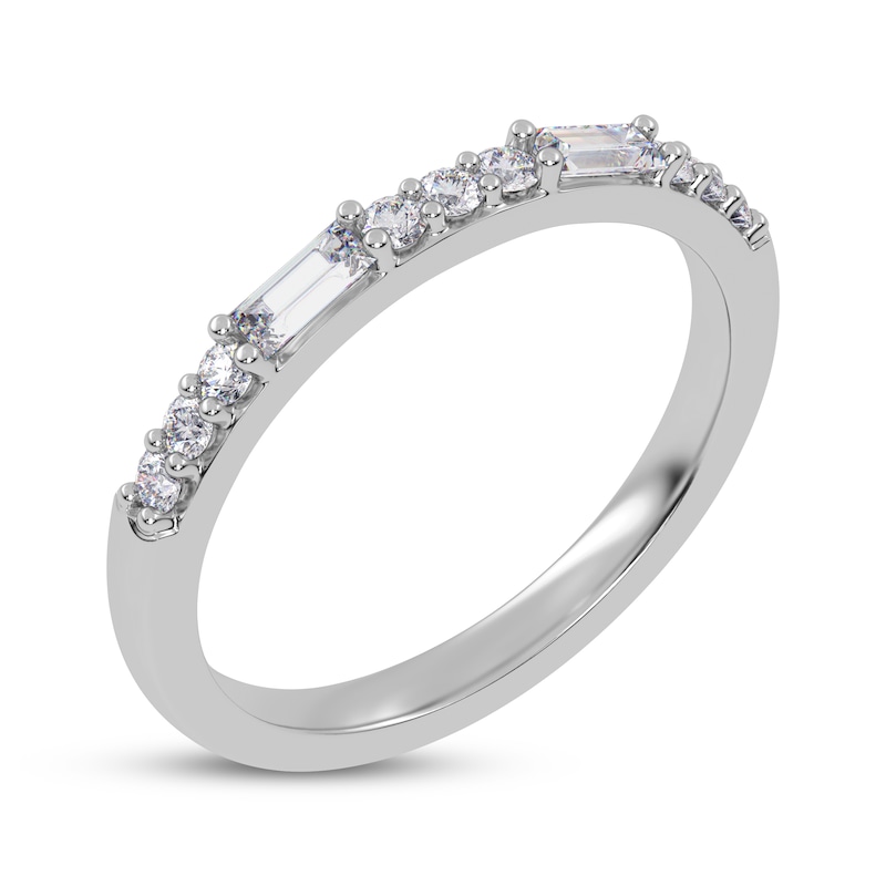 Main Image 2 of Baguette & Round-Cut Diamond Alternating Anniversary Ring 1/4 ct tw 14K White Gold