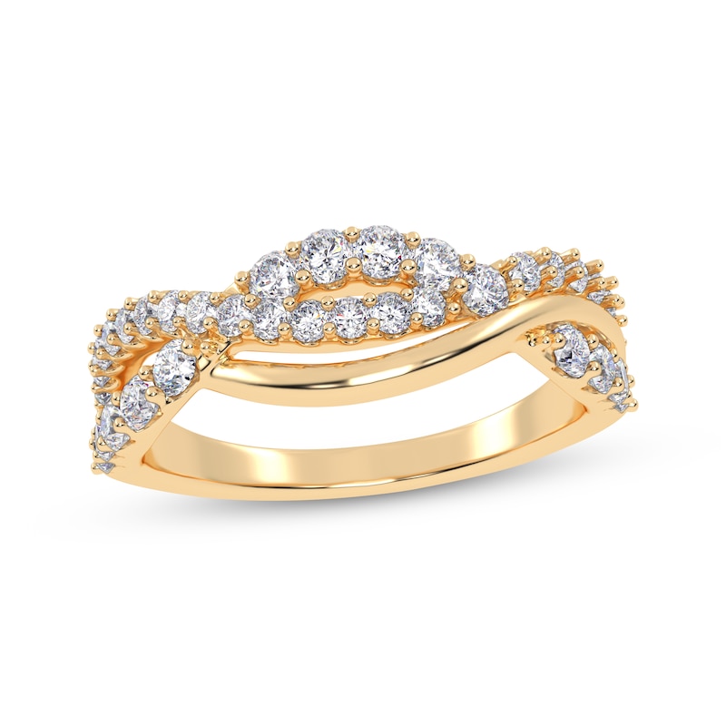 Main Image 1 of Diamond Wave Crossover Ring 1/2 ct tw 14K Yellow Gold