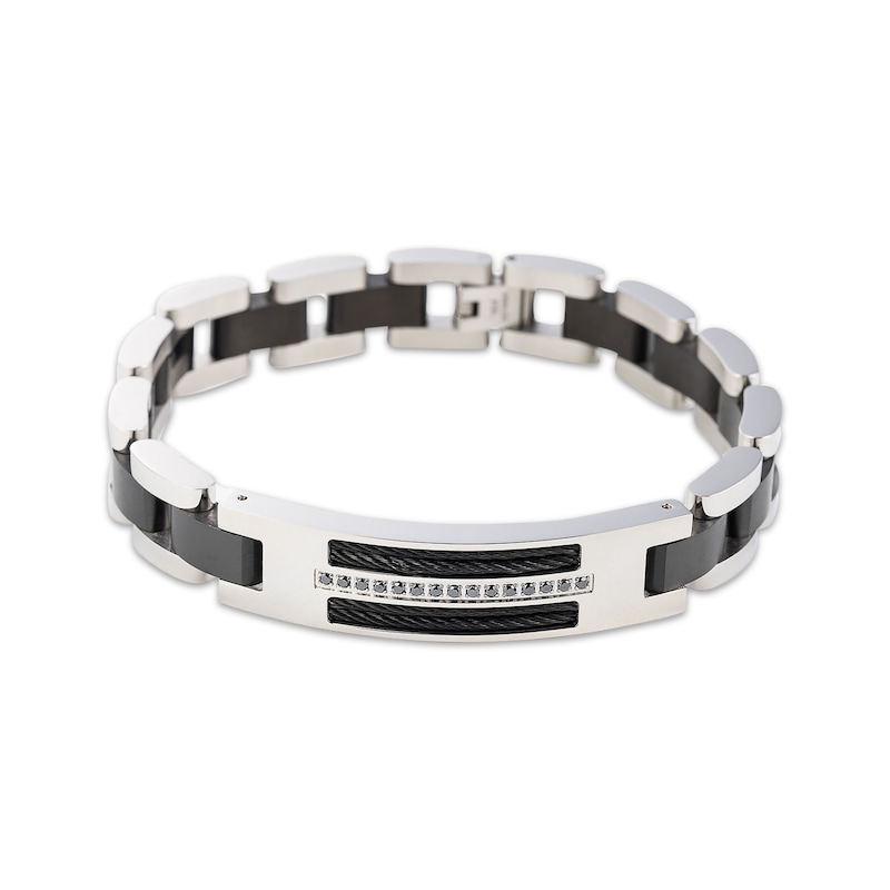 Main Image 1 of Men's Black Diamond Link Bracelet 1/5 ct tw Stainless Steel with Black Ion Plating 8.5&quot;