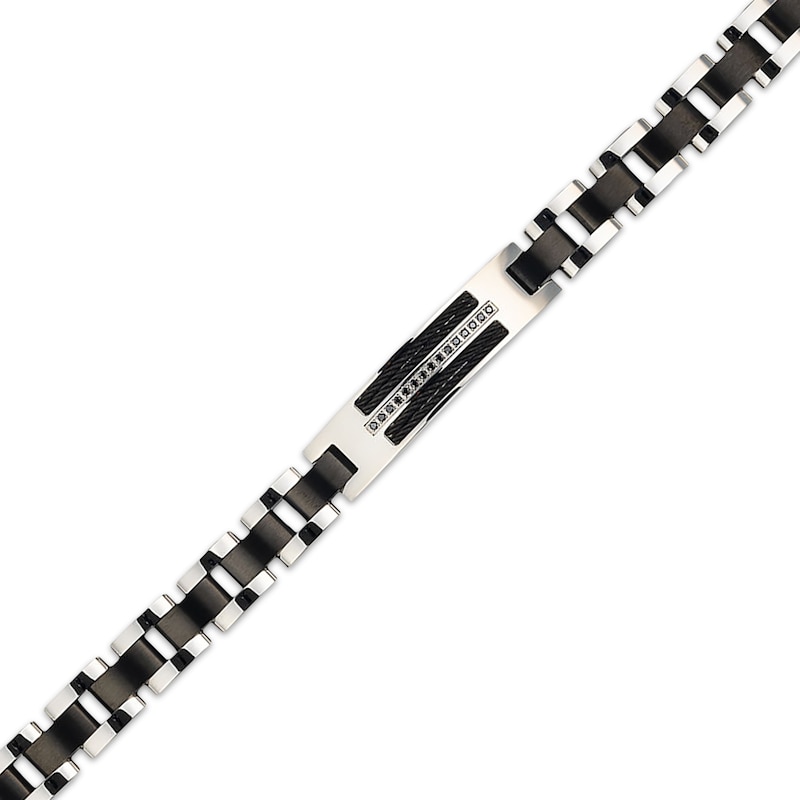 Main Image 3 of Men's Black Diamond Link Bracelet 1/5 ct tw Stainless Steel with Black Ion Plating 8.5&quot;