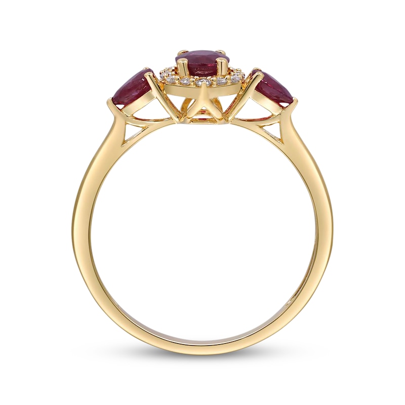 Main Image 3 of Oval-Cut Natural Ruby & Diamond Ring 1/10 ct tw 14K Yellow Gold