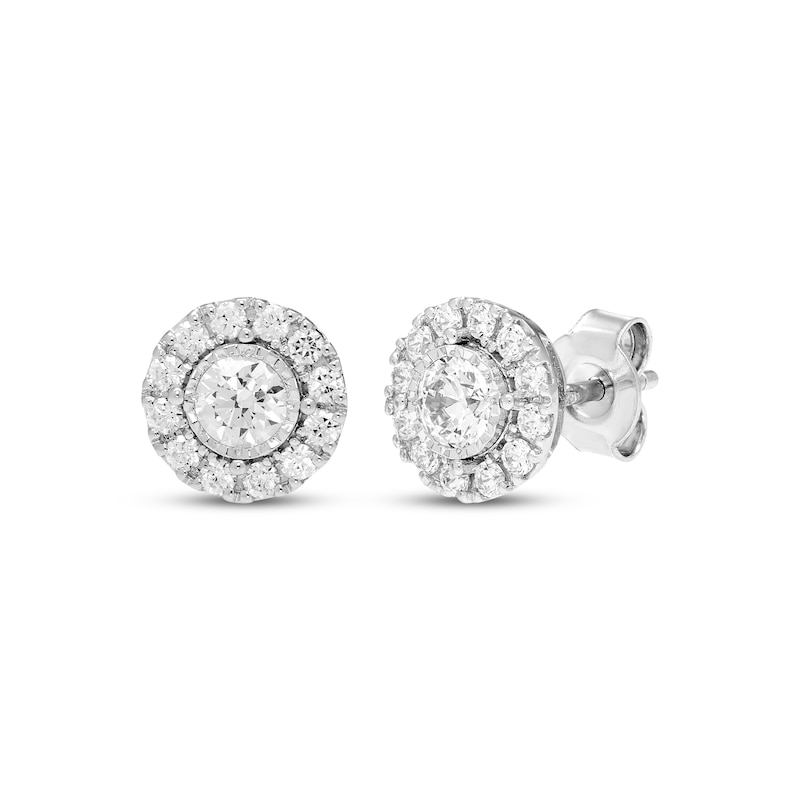 Main Image 1 of Diamond Halo Stud Earrings 1 ct tw 10K White Gold