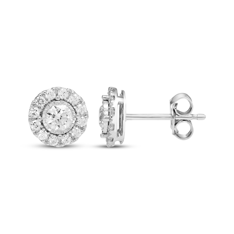 Main Image 3 of Diamond Halo Stud Earrings 1 ct tw 10K White Gold