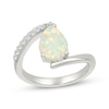 Thumbnail Image 1 of Pear-Shaped Lab-Created Opal & White Lab-Created Sapphire Bypass Ring Sterling Silver