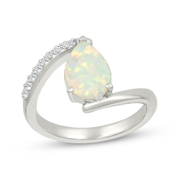 Pear-Shaped Lab-Created Opal & White Lab-Created Sapphire Bypass Ring Sterling Silver