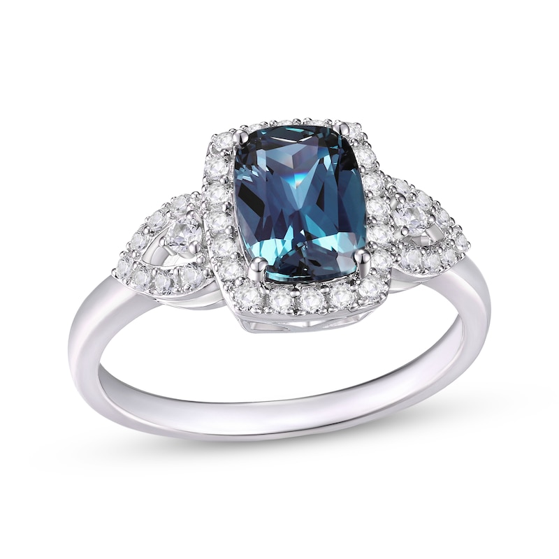 Main Image 1 of Cushion-Cut Lab-Created Alexandrite & White Lab-Created Sapphire Ring Sterling Silver