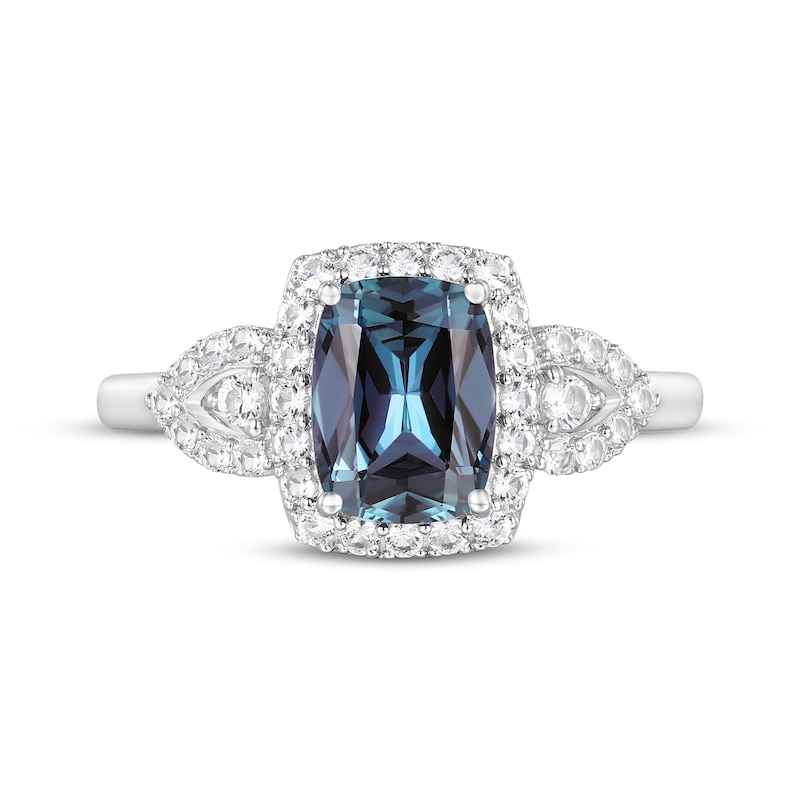 Main Image 3 of Cushion-Cut Lab-Created Alexandrite & White Lab-Created Sapphire Ring Sterling Silver