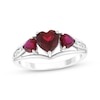 Thumbnail Image 1 of Heart-Shaped Lab-Created Ruby & White Lab-Created Sapphire Three-Stone Ring Sterling Silver