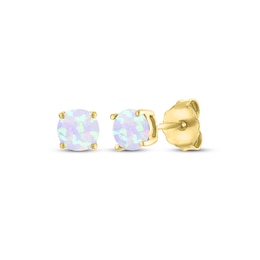 Lab-Created Opal Solitaire Stud Earrings 10K Yellow Gold