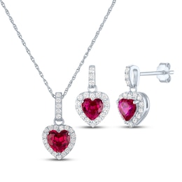 Heart-Shaped Lab-Created Ruby & White Lab-Created Sapphire Gift Set Sterling Silver