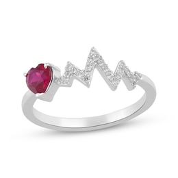 Heart-Shaped Lab-Created Ruby & White Lab-Created Sapphire Heartbeat Ring Sterling Silver