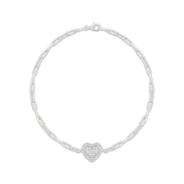 Diamond Heart Paperclip Chain Bracelet 1/6 ct tw Sterling Silver 7.25&quot;